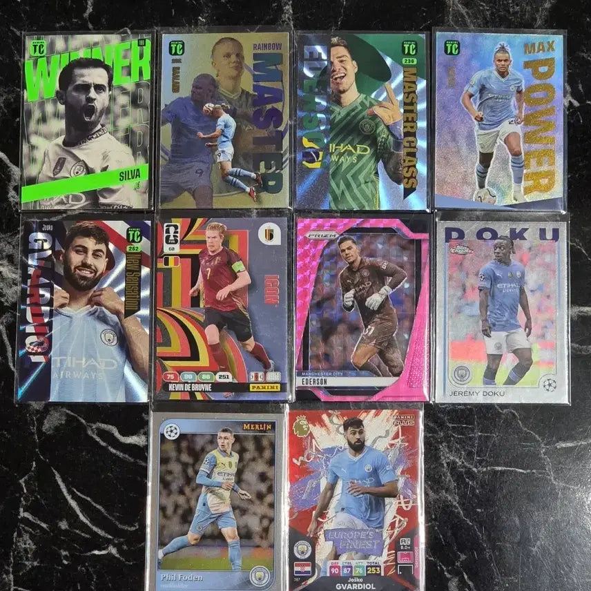 [BUNJANG] Manchester City Football Card Bundle Set (Haaland, De Bruyne, Doku, etc.) - 10 Types / 맨체스터 시티 축구 카드(홀란드,데브라위너,도쿠 등)10종 일괄 판매