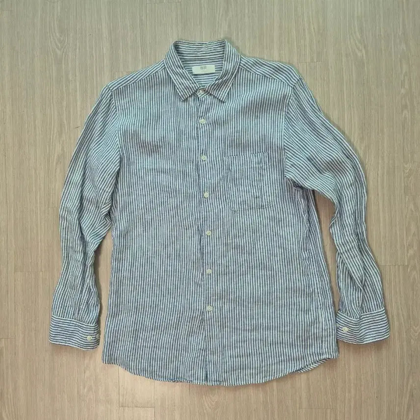 [BUNJANG] Uniqlo Linen Shirt Blue Stripe L / 유니클로 린넨셔츠 블루 스트라이프 L