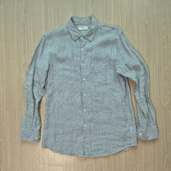 [BUNJANG] Uniqlo Linen Shirt Blue Stripe L / 유니클로 린넨셔츠 블루 스트라이프 L