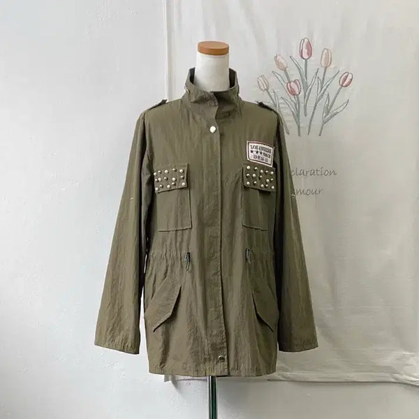 [BUNJANG] Khaki Stud Detail Field Jacket / 카키색 스터드 디테일 야상 자켓