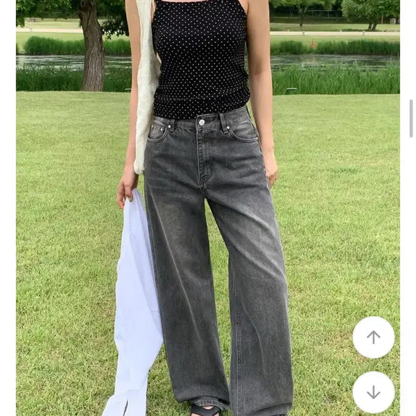 [BUNJANG] GoGoSing Wide Stone Denim Pants Grey / 고고싱 와이드 스톤 데님 팬츠 그레이