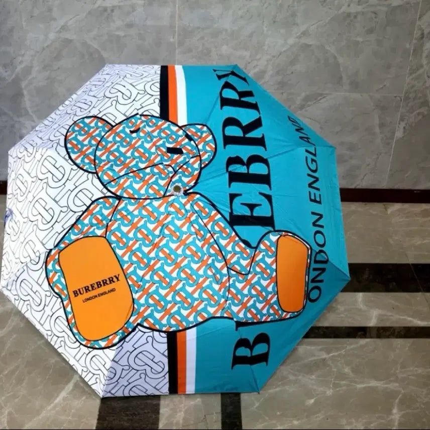 [BUNJANG] Burberry Teddy Bear Pattern Folding Umbrella Blue White / 버버리 테디베어 패턴 양우산 블루화이트