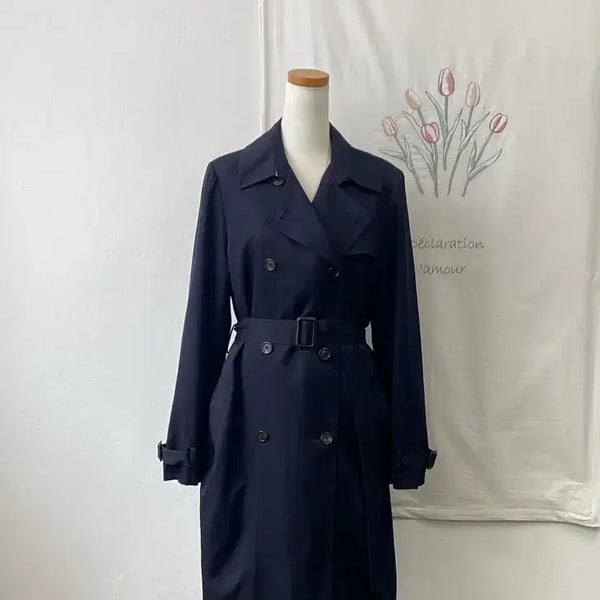 [BUNJANG] SYSTEM Navy Double-Button Trench Coat / 시스템 네이비 더블 버튼 트렌치 코트