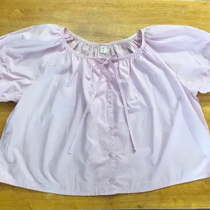 [BUNJANG] Puff Sleeve Blouse Pink / 퍼프 반팔 블라우스 핑크