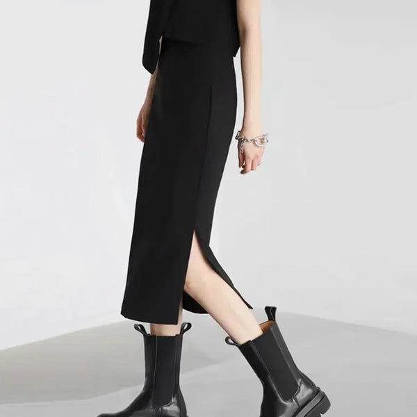 [BUNJANG] Urban Dress Deep Slit Long Skirt Black / 어반드레스)DEEP SLIT LONG SKIRT