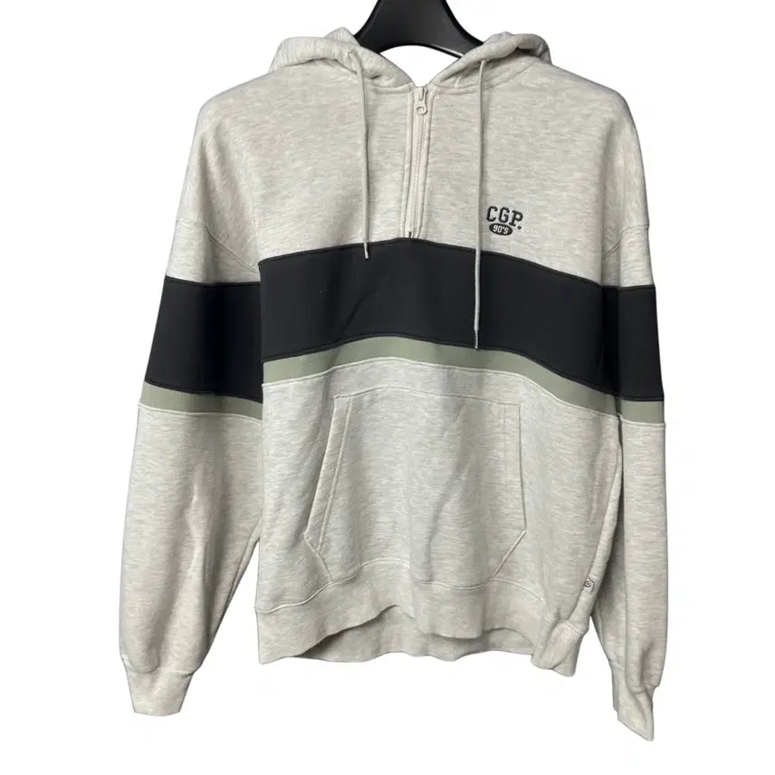 [BUNJANG] Code Graphy Logo Grey Half-Zip Hoodie T-Shirt / M 코드그라피 로고 그레이 반집업 후드 티셔츠