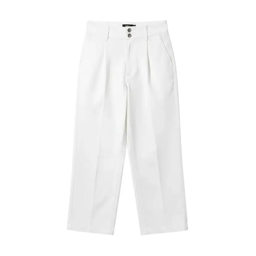 [BUNJANG] Women's High-Waisted Belted Cotton Pants (Size 38) / 여성 38사이즈/ 수입 하이웨스트 벨티드 코튼팬츠WH