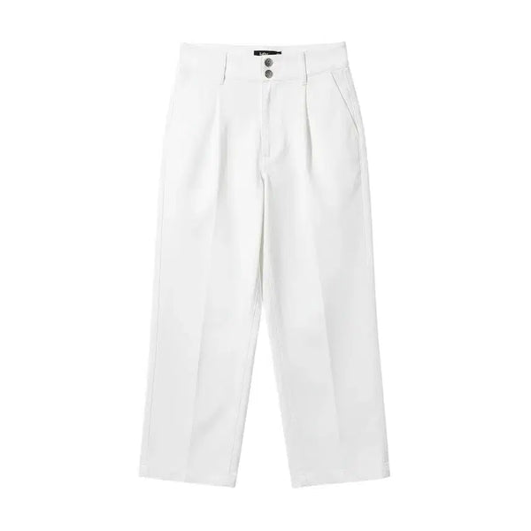 [BUNJANG] Women's High-Waisted Belted Cotton Pants (Size 38) / 여성 38사이즈/ 수입 하이웨스트 벨티드 코튼팬츠WH
