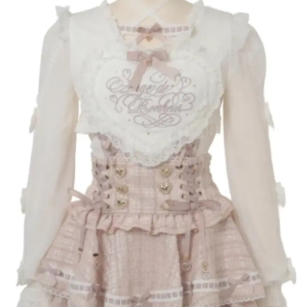 [BUNJANG] LIZ LISA Frill Heart Top, Heart Buckle 3-Tier Ribbon Blouse, Front Cashmere Skirt / 구함글) 리즈리사 프릴하트탑, 하트버클3연리본블라우스, 프론트카슈쿨스커트