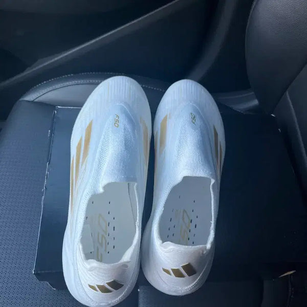 [BUNJANG] Adidas F50 Elite Laceless FG Football Boots - Cloud White/Metallic Gold (255) / 아디다스 F50 엘리트 레이스리스 클리츠 클라우드 화이트 골드 메탈릭 255