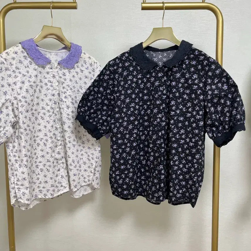 [BUNJANG] Floral Puff Sleeve Blouse (Black) / 연보라잔꽃퍼프블라(블랙)