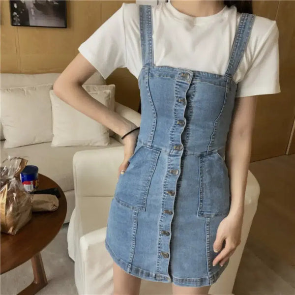 [BUNJANG] Light Blue Button Mini Dress / 연청 버튼 미니원피스