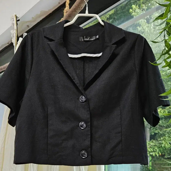 [BUNJANG] Linen/Ramie Black Short Sleeve Jacket / [새상품]린넨/마 블랙 반팔 자켓(66)