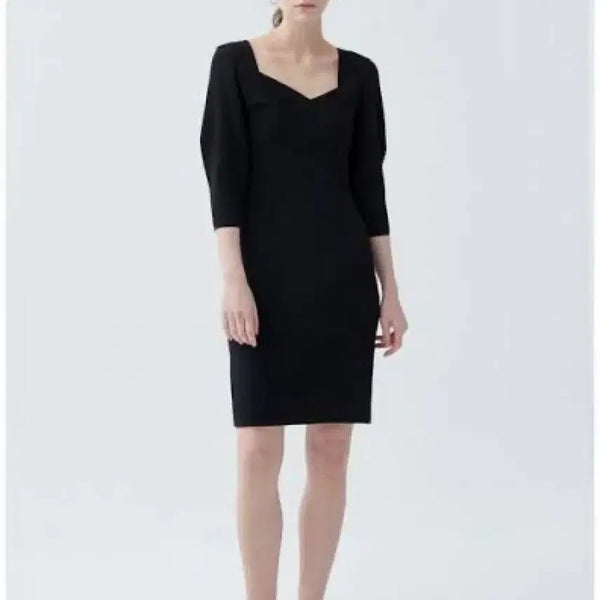 [BUNJANG] JILLSTUART NEW YORK Black Cable Knit Heart Neck Dress with Volume Sleeves / 질스튜어트뉴욕 니트 꼬임 하트넥 원피스 블랙 검정 볼륨소매 하객룩 결혼식