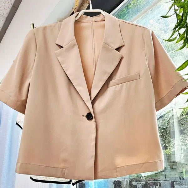 [BUNJANG] GU Beige Short Sleeve Cropped Jacket / [새상품]GU 베이지 반팔 자켓(66)