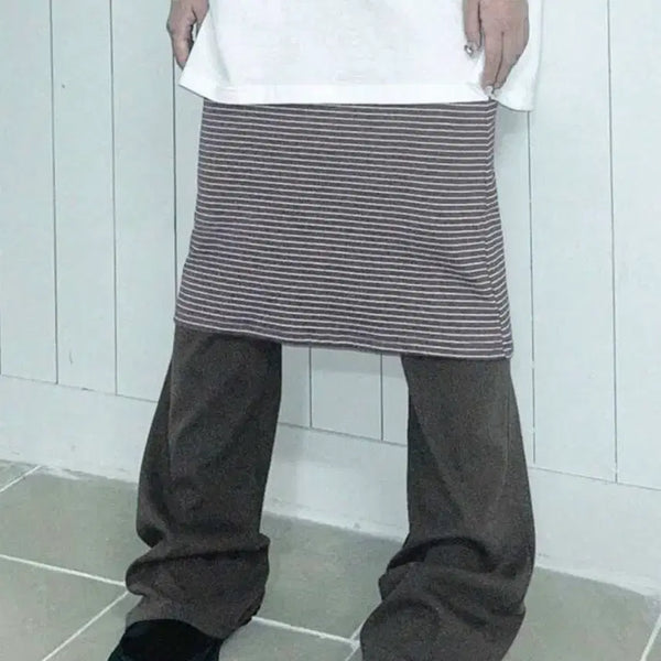 [BUNJANG] Striped Layered Skirt Pants / 일체형 스트라이프 레이어드 스커트 팬츠
