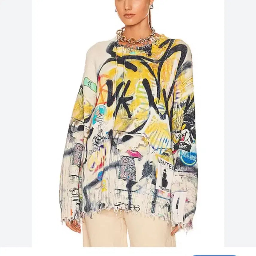 [BUNJANG] R13 Graffitti Distressed Oversize Sweatshirt / R13 Graffitti Oversize 디스트로이드 스웨셔츠