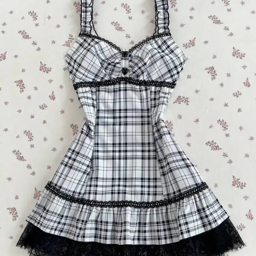 [BUNJANG] Checkered Lace Dress / 체크무늬 레이스 원피스