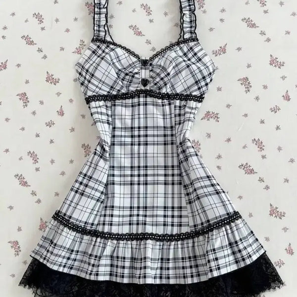 [BUNJANG] Checkered Lace Dress / 체크무늬 레이스 원피스