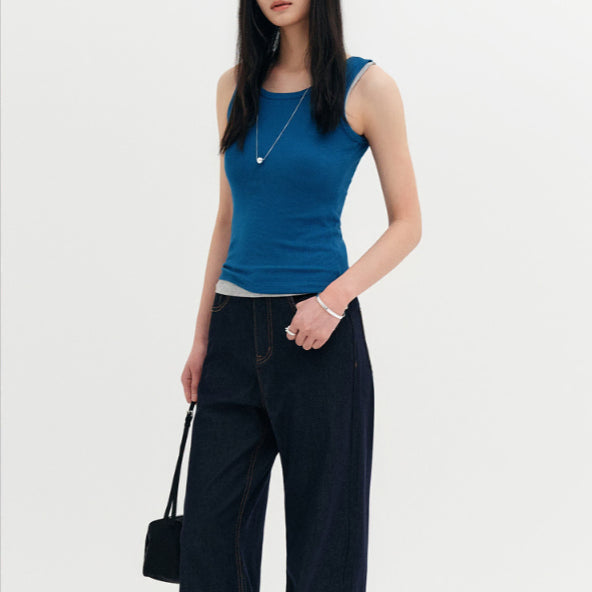 [BUNJANG] Lookast Perrin Basic Ribbed Sleeveless Top Aqua Deep Blue / 룩캐스트 페린 베이직 슬리브리스 여름 라운드넥 골지 나시 아쿠아 딥블루
