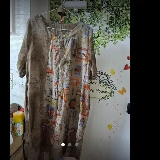 [BUNJANG] Vintage Pattern Linen Midi Dress / 린넨 원피스 빈티지 패턴