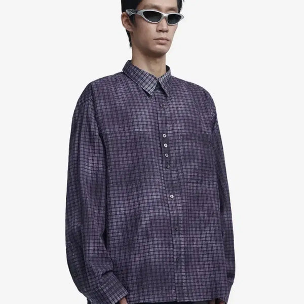 [BUNJANG] NOMANUAL Overdyed Check Shirt Purple / (M)노매뉴얼 오버다이드 체크셔츠 퍼플