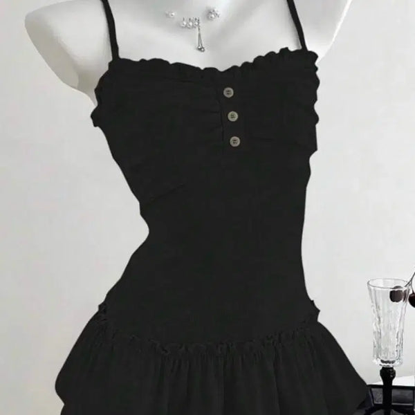 [BUNJANG] Black Frill Casual Camisole Top / 블랙 프릴 캐주얼 캐미솔 탑