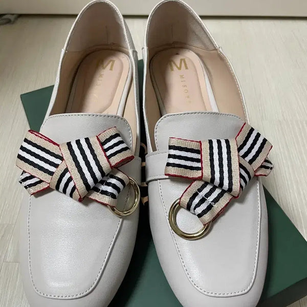 [BUNJANG] MIXXOPE Women's Beige Ribbon Detail Loafers (250) / 미쏘페 여성 로퍼 베이지 리본 장식 250