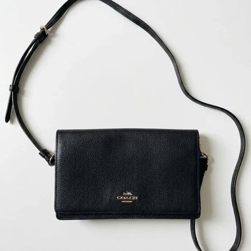 [BUNJANG] Coach Anna Foldover Crossbody Clutch Black Leather / 코치 안나 폴드오버 크로스바디 클러치 블랙