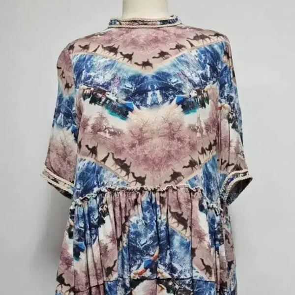 [BUNJANG] Ethnic Print Loose Fit Frill Blouse / 에스닉 프린트 루즈핏 프릴 블라우스  OUDNA가죽꼬임 프린트 플레어블라우스