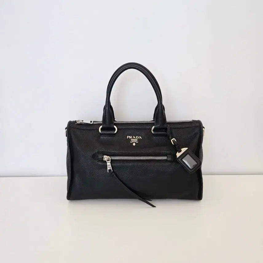 [BUNJANG] Prada BL0805 Black Vitello Daino Leather Silver Logo Tote Bag (Strap Missing) / 프라다 BL0805 블랙 컬러 레더 비텔로 다이노 은장 로고 토트백