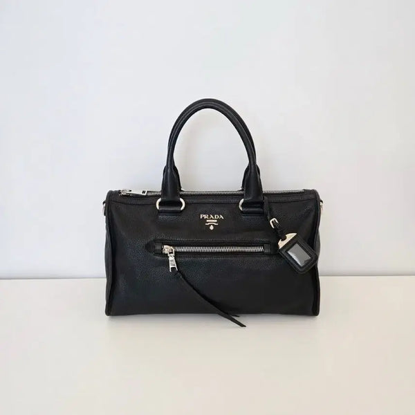 [BUNJANG] Prada BL0805 Black Vitello Daino Leather Silver Logo Tote Bag (Strap Missing) / 프라다 BL0805 블랙 컬러 레더 비텔로 다이노 은장 로고 토트백