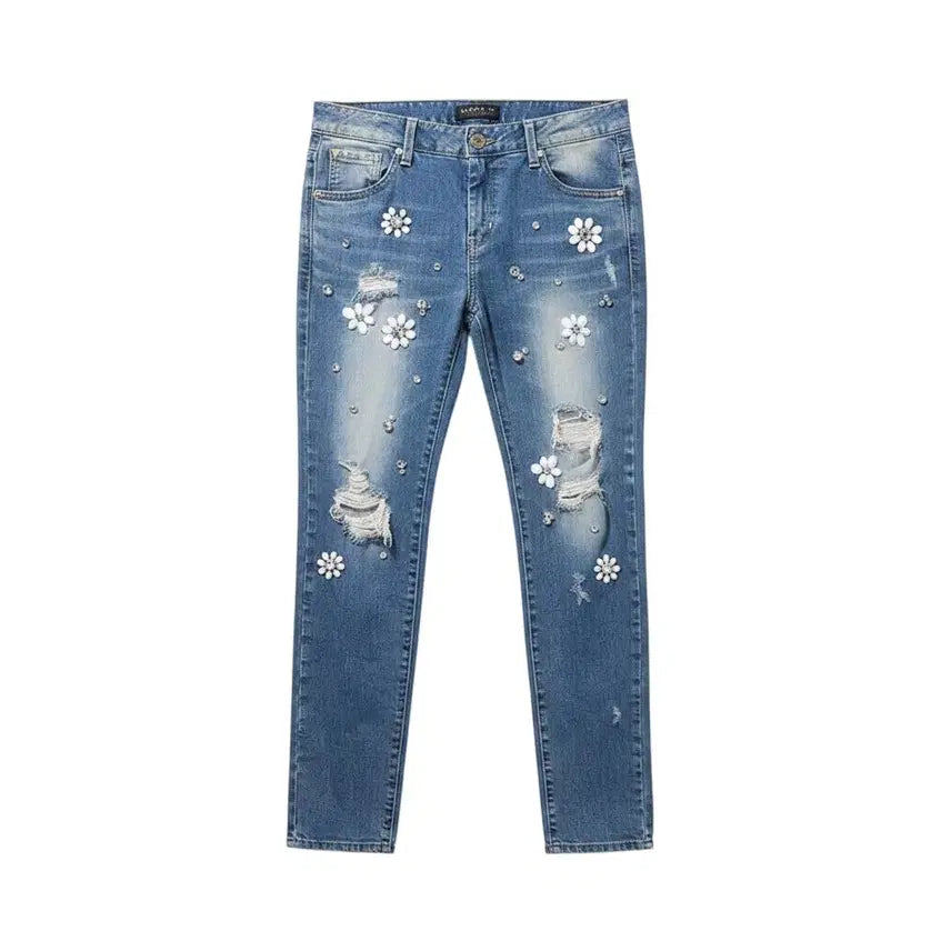 [BUNJANG] Guess Floral Ripped Denim Pants / 여성26/ 게스 플로럴 찢 청 데님팬츠