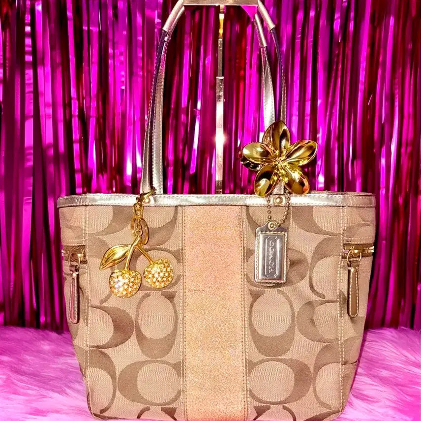 [BUNJANG] Coach Signature Stripe Shoulder Bag with Gold Line Detail / 여신템) Coach 코치 시그니처 스트라이프 숄더백 골드라인