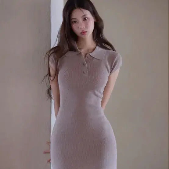 [BUNJANG] Kindamy Cap Sleeve Knit Shirt Dress / 카인다미 캡소매 니트 셔츠 원피스