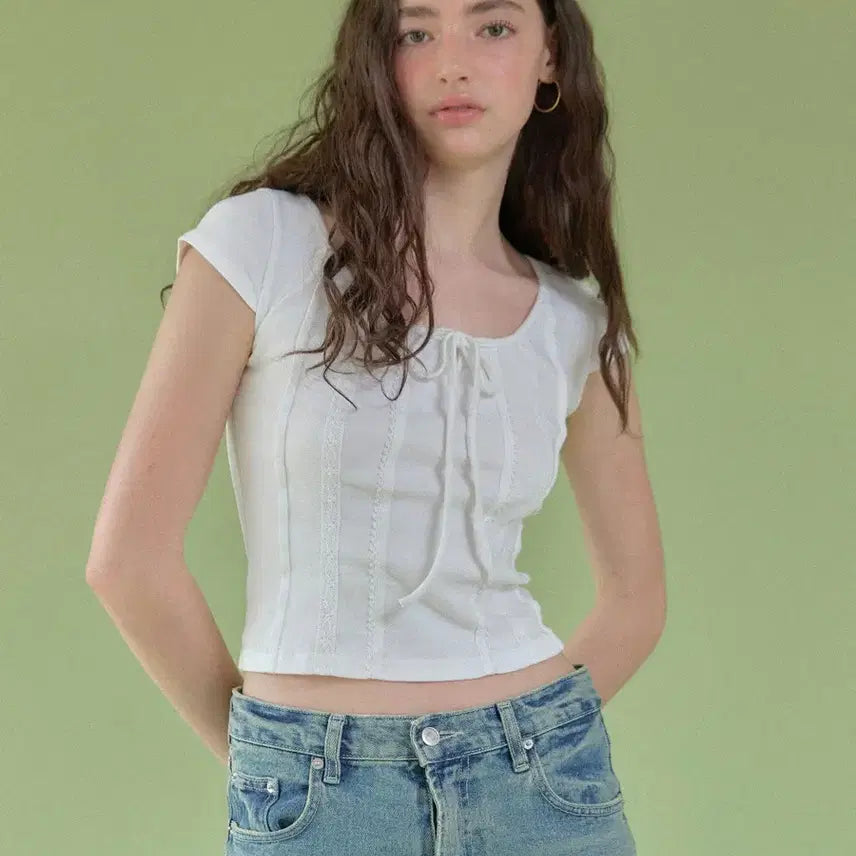 [BUNJANG] Headmont Soft Jersey Lace Top White / 헤더먼트 레이스탑 판매
