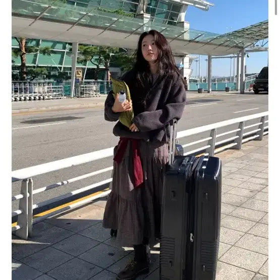 [BUNJANG] Underbee Sally Check Tiered Maxi Skirt Brown / 새상품) 언더비 셀리 체크 캉캉 롱스커트 브라운 롱 치마