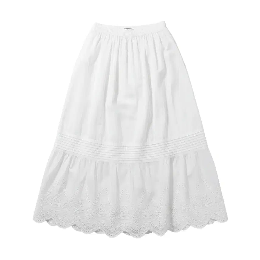 [BUNJANG] Women's Back-Banded Punching Long Skirt / 여성F/ 뒷밴딩 펀칭 롱 스커트WH