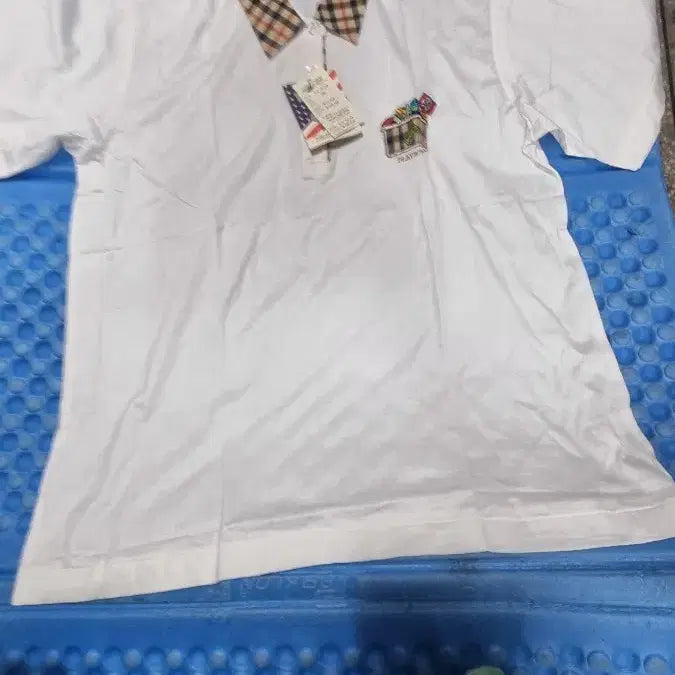 [BUNJANG] Playboy White Check Collar Short Sleeve T-Shirt / 플레이보이 화이트 체크 카라 반팔티 100 ,1 95,2장