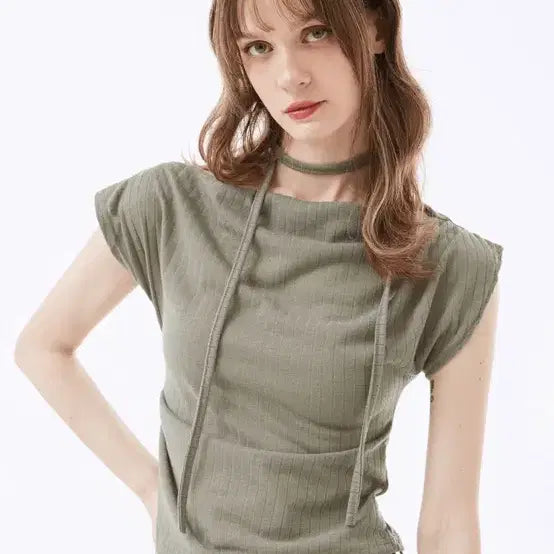 [BUNJANG] Neppy Frevel Drape Short Sleeve T-shirt Scarf Set / 네비 nevy 프벨 드레이프 반팔티 스카프 SET