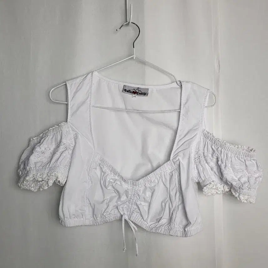 [BUNJANG] Vintage Munich Dirndl Style White Blouse Cotton Lace Frill / 빈티지 뮌헨 디른들 화이트 블라우스