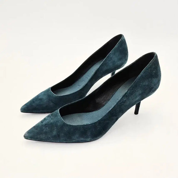 [BUNJANG] Burberry Gold Logo Plate Suede Pumps Heel 36C / [중고명품셀렉트]버버리 골드 로고 플레이트 스웨이드 펌프스 힐 36C