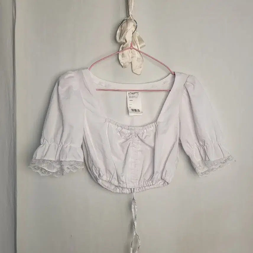 [BUNJANG] Vintage Confetti Modèle White Short Blouse / 빈티지 콘페티 모델레 화이트 숏 블라우스