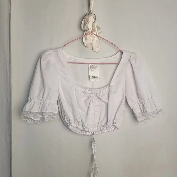 [BUNJANG] Vintage Confetti Modèle White Short Blouse / 빈티지 콘페티 모델레 화이트 숏 블라우스