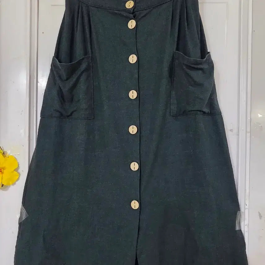 [BUNJANG] Summer Linen Blend Rayon Banding Long Skirt - Green / 여름 시원한 고급스러운 핏이이쁜  마 30 레이온 70 밴딩  롱스커트 그린색