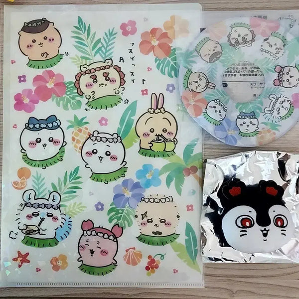 [BUNJANG] Chiikawa Movie "Mermaid Island" Hologram Clear File Tropical & Siren Face Badge & Mini Tube Bundle Set / 치이카와 극장판 인어섬 홀로그램클리어파일 트로피컬&특전 세이렌 얼굴뱃지&미니튜브