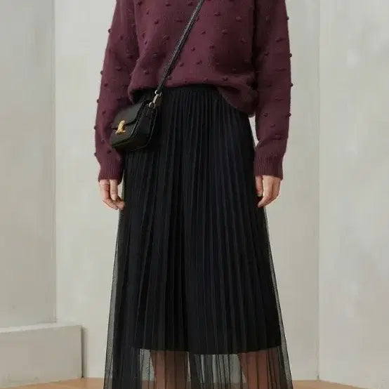 [BUNJANG] Chiffon Long Skirt - Black, Size 55 / 쉬폰 롱 스커트 블랙55