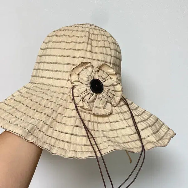 [BUNJANG] Metrocitry Stripe Flower Accent Fedora Bucket Hat / 메트로시티  바캉스 해변 페도라  버킷햇 챙 모자