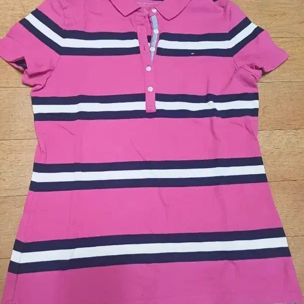[BUNJANG] Tommy Hilfiger Women's Striped Polo Shirt Pink / 타미힐피거 여성 단가라  쫀쫀 폴로티 핑크