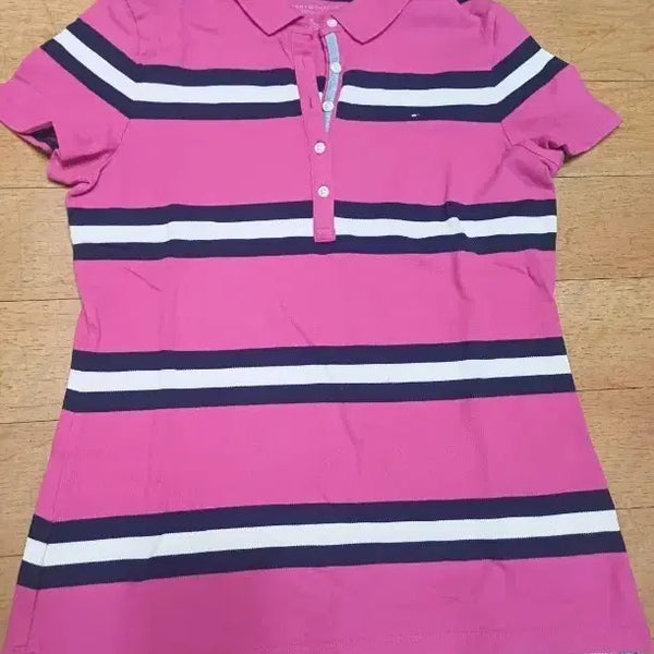 [BUNJANG] Tommy Hilfiger Women's Striped Polo Shirt Pink / 타미힐피거 여성 단가라  쫀쫀 폴로티 핑크